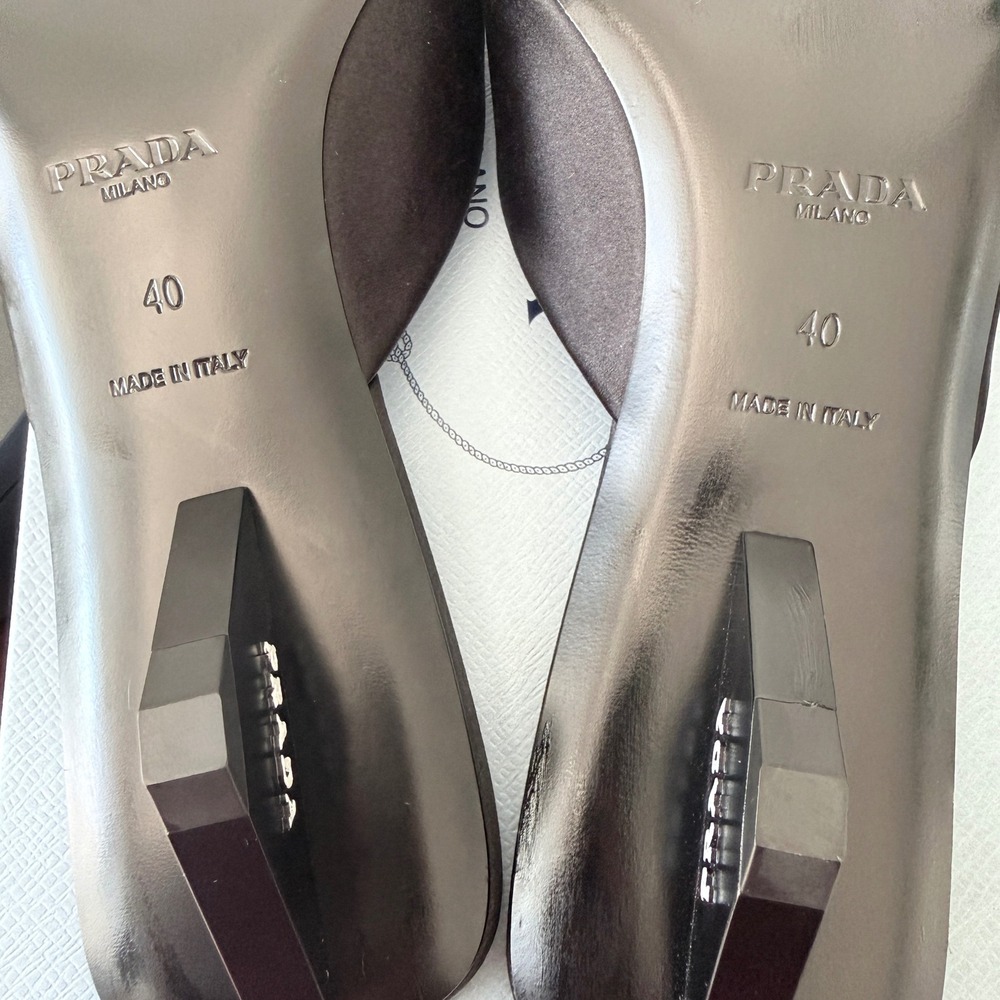 Prada 1I479N Black Satin Square Toe Kitten Heel Mules Sandals Shoes IT 40 - Picture 13 of 13